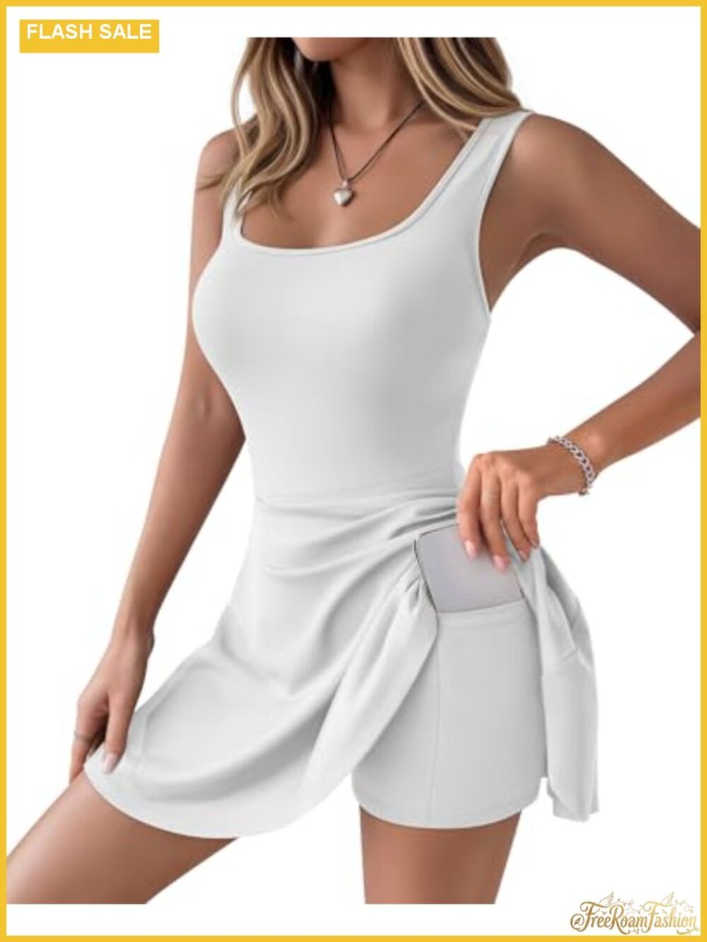 Women's Athletic Tennis Golf Dress with Built-in Shorts Sleeveless